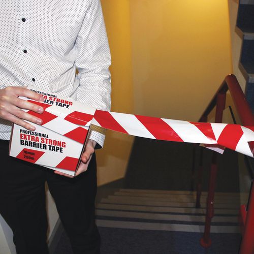 Red And White NonAdhesive Barrier Tape, 25Mu Safety Barrier Tapes